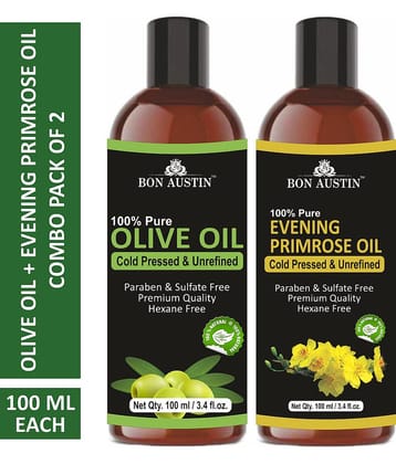 Bon Austin Premium Olive Oil & Evening Primrose  Oil  - Cold Pressed & Unrefined Combo pack of 2 bottles of 100 ml(200 ml)