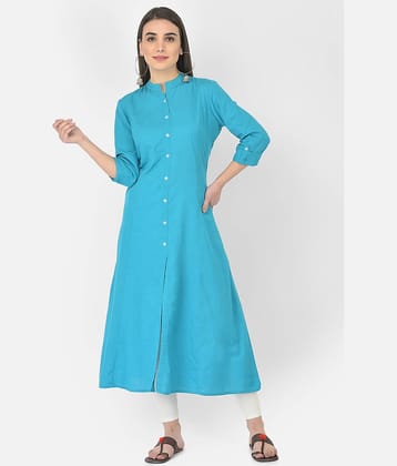 Pistaa - Turquoise Cotton Blend Women's Front Slit Kurti ( Pack of 1 )