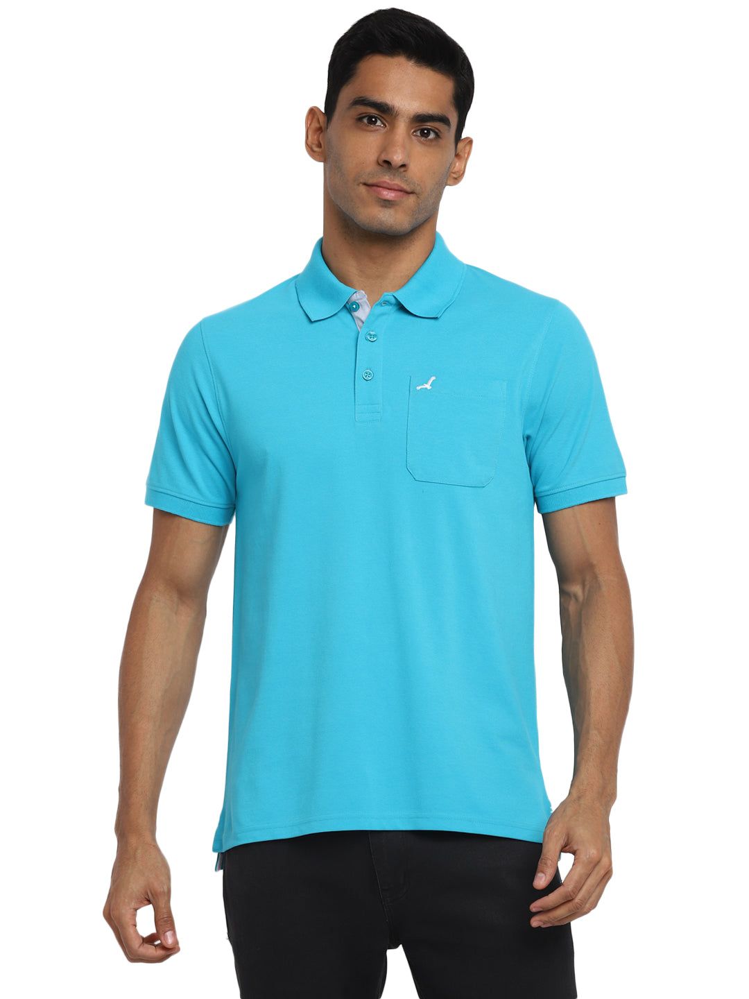 Polo Collar T-Shirt for Men with Pocket - Bachelor Button-S / Bachelor Button