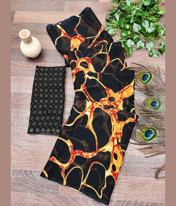 Kanooda Prints Georgette Printed Regular Saree With Unstitched Blouse Piece ( Black )