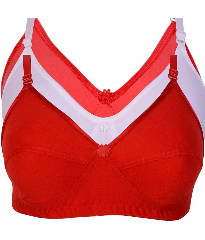 Kiran Enterprises Pack of 3 Cotton Non Padded Women's Minimizer Bra ( Red )