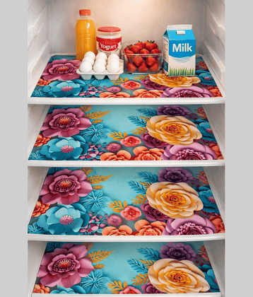 CreadCraft PVC Floral Fridge Mats ( 30 44 ) Pack of 4 - Beige