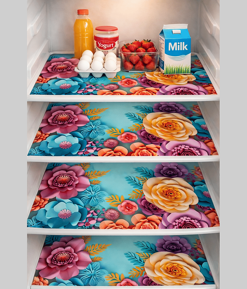 CreadCraft PVC Floral Fridge Mats ( 30 44 ) Pack of 4 - Beige