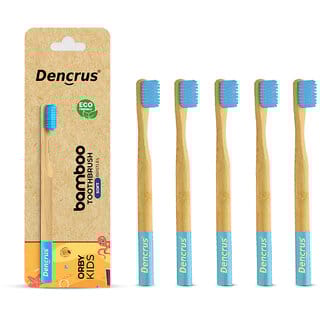 DENCRUS Orby Kids Bamboo Toothbrush Soft Bristles For Gentle Cleaning - Pack of 5 (Blue)