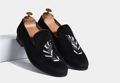 Sabino BLACK embroidered slip-ons (SALE)-UK 7