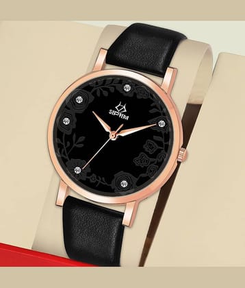 Septem Black Leather Analog Womens Watch