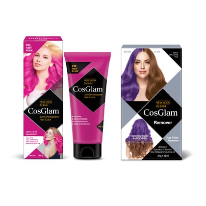 COSGLAM Semi Permanent Hair Color Hot Pink 120g and Hair Color Remover 70ml, Switching Shades Made Easy