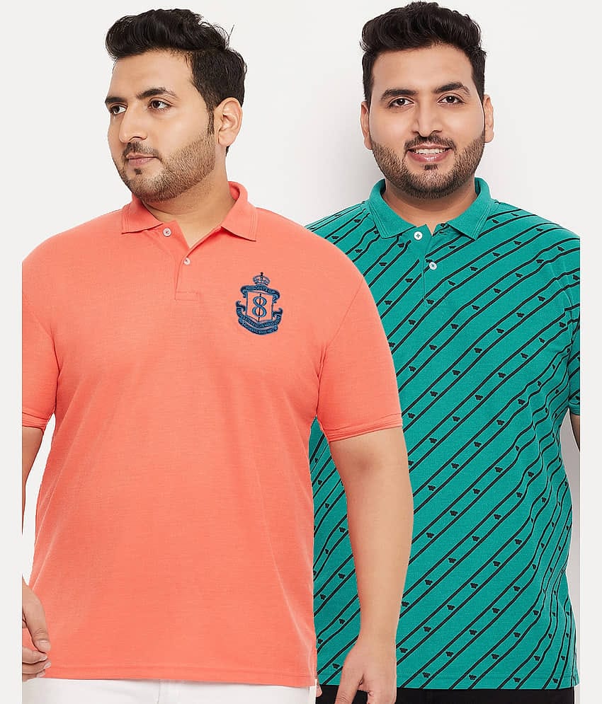 GET GOLF Pack of 2 Cotton Blend Regular Fit Solid Half Sleeves Men's Polo T Shirt ( Coral )