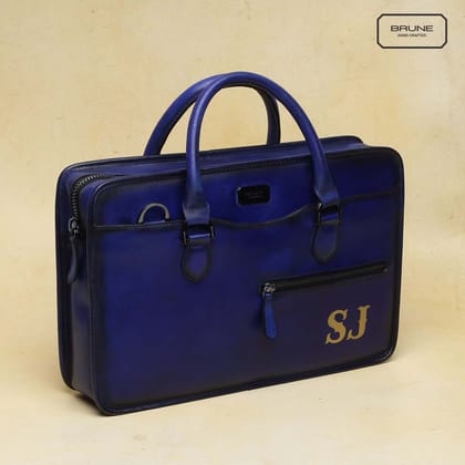 SJ Initials on Blue Customized Laptop Bag by Brune & Bareskin-FS