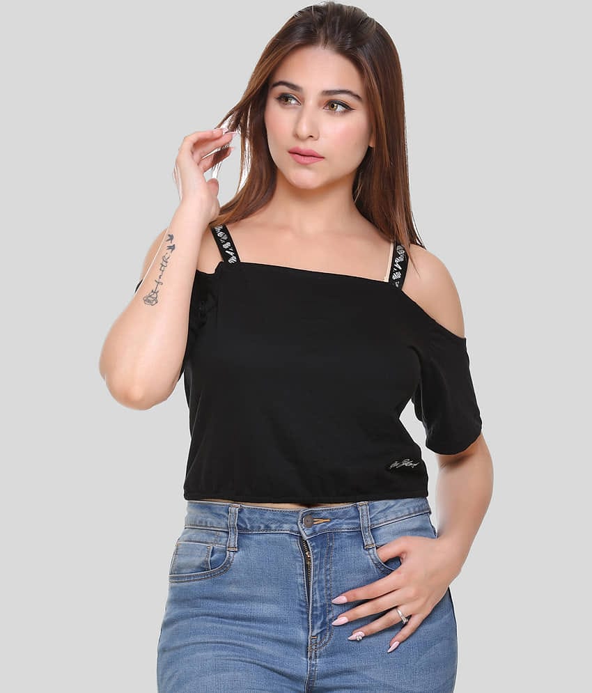 RF RAVES Women's Cotton Crop Top ( Black )