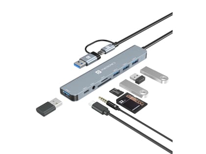 Portronics Mport 8 Plus AUX, USB 3.0, MicroSD and SD Card, 8  Port Design, Type-C and USB Plug