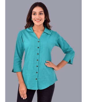 QuaClo Women Solid Cotton Shirt ( Blue )