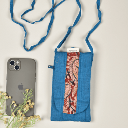 Cell Phone Pouch in Blue Cotton