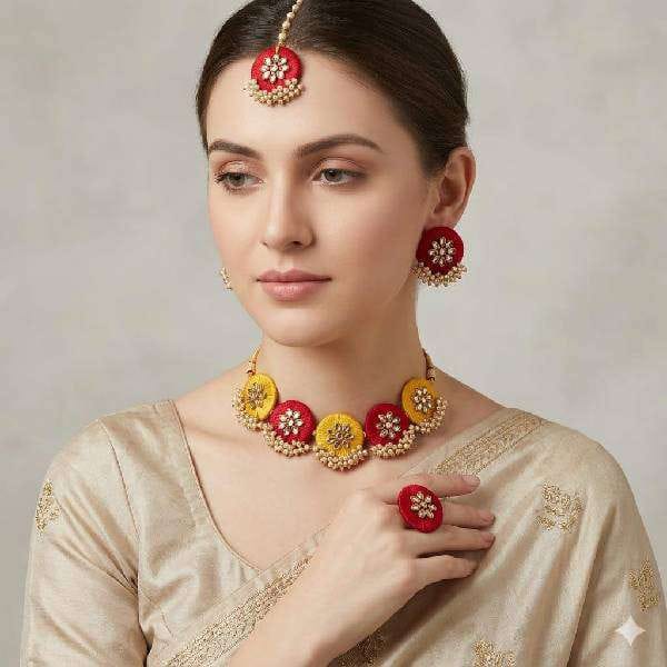 Fabric Jewellery Yellow Set