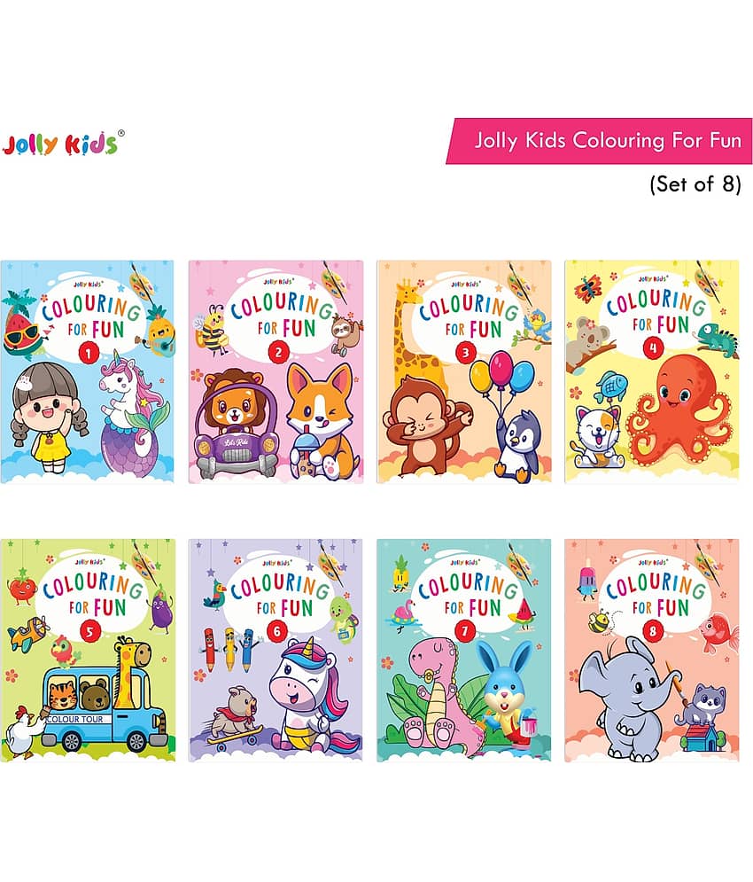 Jolly Kids Colouring for Fun Books For Kids Set of 8| Each Book 64 Images| Colouring & Painting Books| Ages 3 - 8 Year