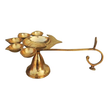 Brass Table Decor Oil Lamp Deepak 5 Wicks  - Devotional Brass Diya for Spiritual D�cor, Height : 3.3 Inch (FMAS317 F)