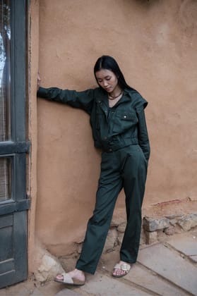 Sandra Straight Pants Forest Green-XS