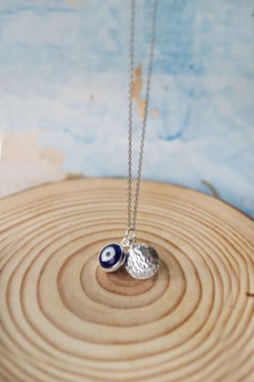 Evil Eye Sterling Silver Charm Pendant With Chain-Silver / 18 inches Adjustable upto 20 inches