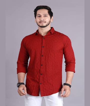 Generic Cotton Blend Slim Fit Popcorn Textured Full Sleeves Men's Casual Shirt - Red ( Pack of 1 )
