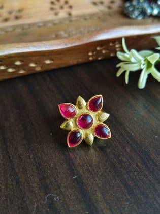 Golden Adjustable Finger Rings for Party Wear | Sarichka-Red