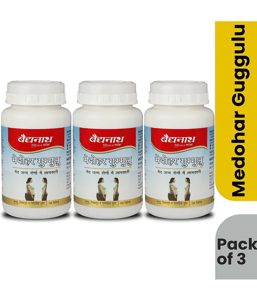 Baidyanath Medohar Guggulu Tablets Enriched with Guggulu, Chitrakmool and Nagarmotha 120No.s (Pack of 3)