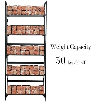 4-Tier Foldable Bookcase, 24.6"W x 12"D x 60"H, Rustic Brown