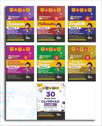 Combo Class 1 (set of 7 books) Olympiad Champs Science, Mathematics, English, Logical Reasoning, Computer Science (Cyber) & GK with 30Mock Tests 4th Edition