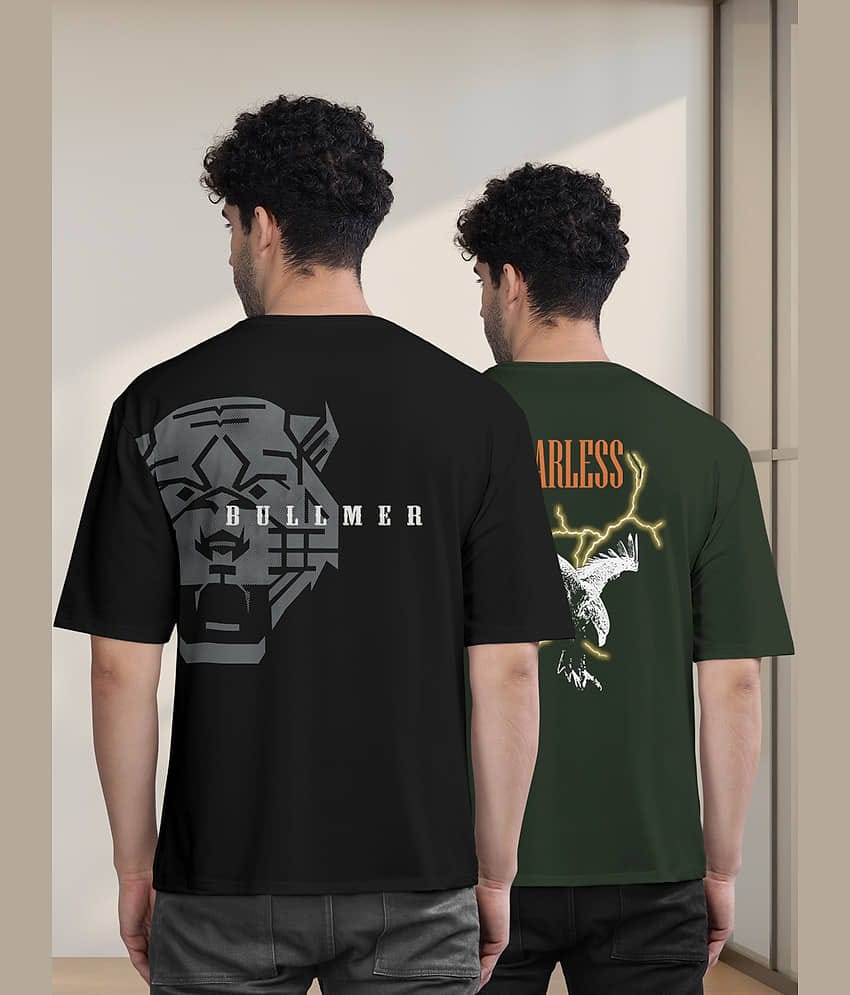 BULLMER Pack of 2 Cotton Blend Oversized Fit Men's T-Shirt ( Mustard )