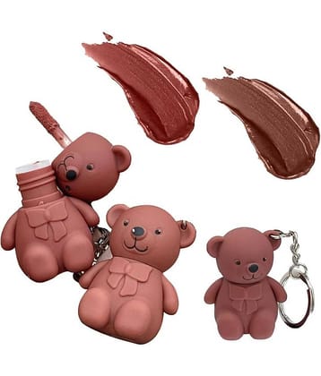 Lenon Cute Bear Silky Low Saturation Lip Color With Keychain-Multicolor (Pack of 2)