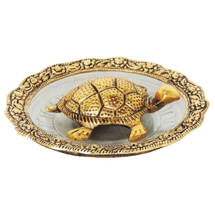 Aluminium  Showpiece Tortoise Statue With Glass Plate (ASMAS154 G)