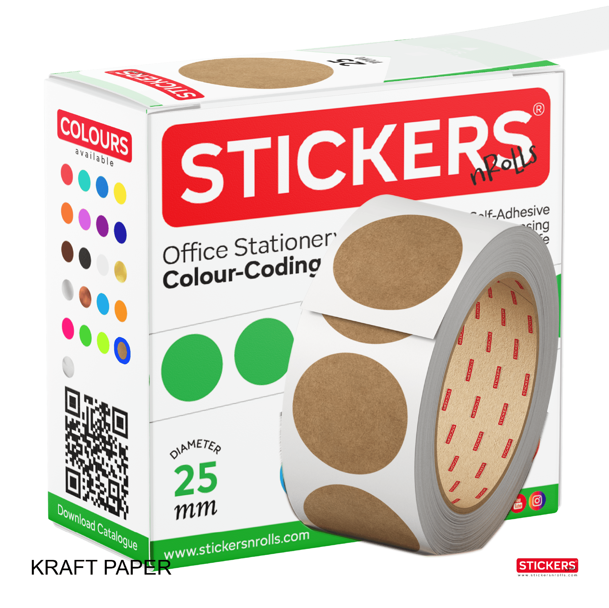 25mm - Round - Kraft Paper - Multipurpose Stickers - Permanent Adhesive