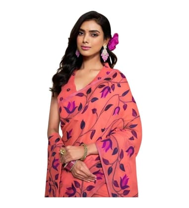 DARSHANS Women's Georgette Printed Saree With Unstitched Blouse 5.5Mtr (Peach)-PID65158