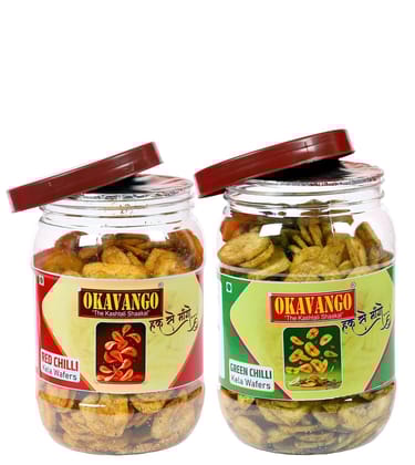 Okavango Red and Green Chilli Banana Chips, Traditional Indian Snack, Spicy and Crunchy, Preservative-Free 300 gms X Pack Of 2