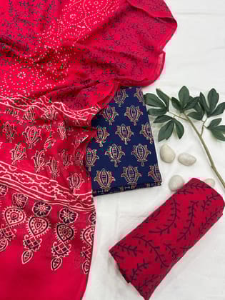 Pure Cotton Unstitched Suit With Cotton Dupatta
