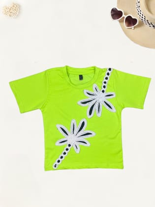 Girls Neon Green Cotton Top [GT-552] [4-12 year]-4-5Y (Size - 24) / Cotton