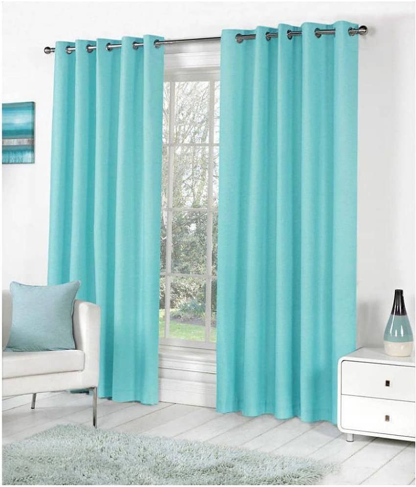 Tanishka Fabs Solid Semi-Transparent Eyelet Door Curtain 7 ft Pack of 2 -Aqua