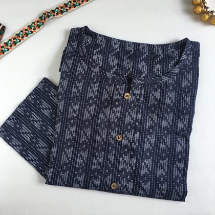 Katha Work  Short  Kurti  - Blue - Pure Cotton-38 - M