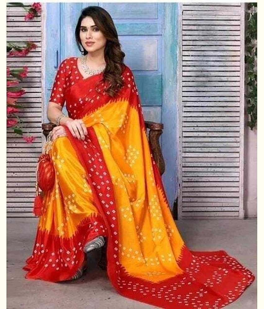 JIHANA FAB Georgette Printed Saree With Unstitched Blouse Piece ( Multicolor )