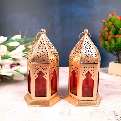 Candle Holder Stand Wall Mount | Hanging Tea Light Candle Holders  - Moroccan Lantern Design - Glass And Metal - For Home, Table, Living Room, Dining room, Bedroom Decor | For Diwali Decoration &