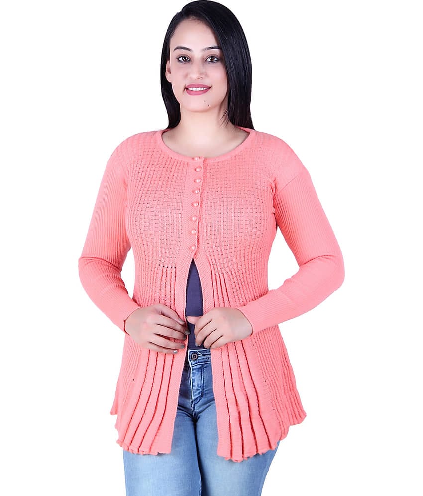 Ogarti Acrylic Peach Buttoned Cardigans - Single