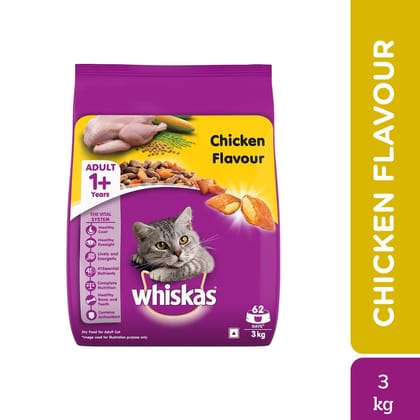 Whiskas Chicken Flavour Adult (1+ Years) Dry Cat Food 3kg
