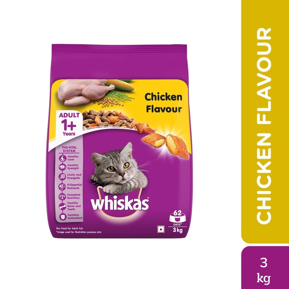 Whiskas Chicken Flavour Adult (1+ Years) Dry Cat Food 3kg