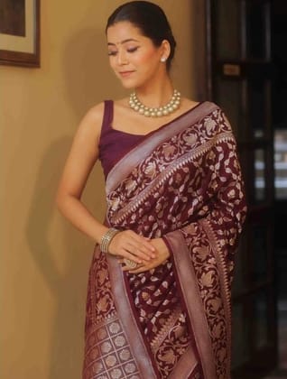 Women's Silk Printed Saree With Unstitched Blouse 5.5Mtr (Maroon)-PID60209