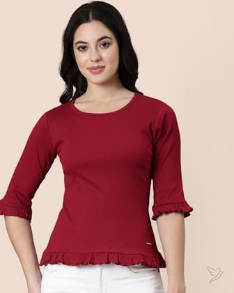 Ruffle Top - Mehandi Maroon-XS / Mehandi Maroon