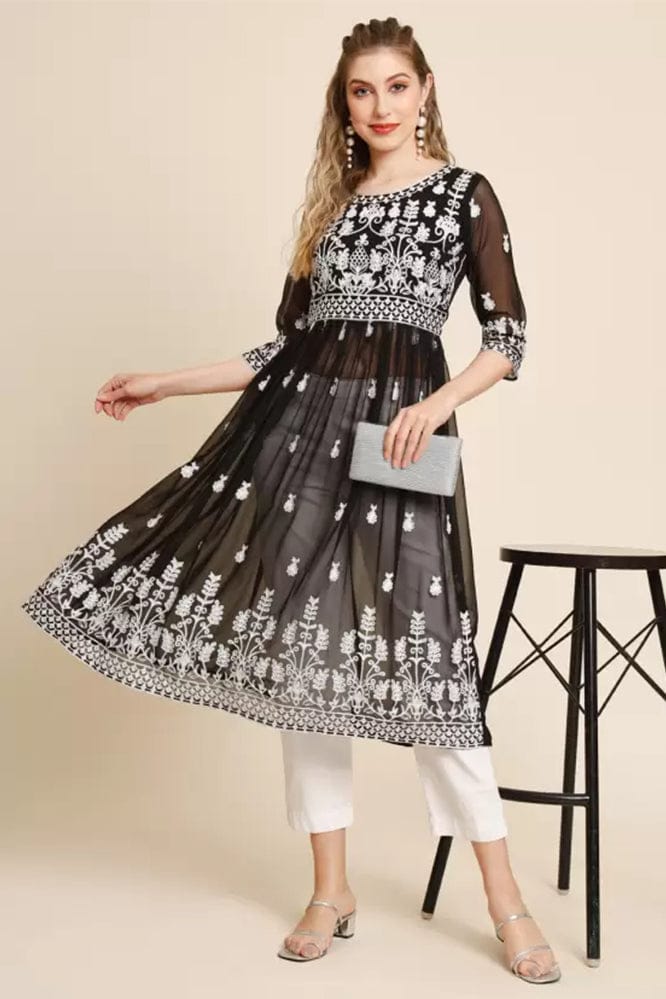 Black Cotton Embroidered Tunic