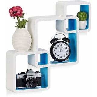 Onlinecraft 2581 Wooden Wall Shelf (Number Of Shelves - 3, White, Blue)
