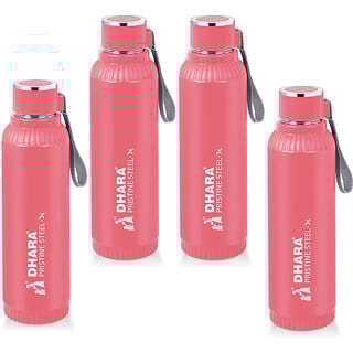 Quench 900 Inner Steel and Outer Plastic Water Bottle, 700ml, Pink   BPA Free  Leak Proof  Office Bottle (set of 4)