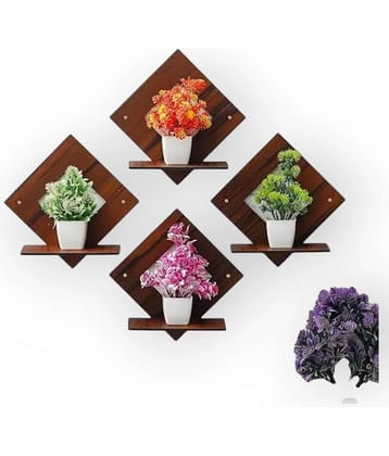 Pot Stand Set of 4 Pieces Decorative Wooden Wall Hanging Wooden Wall Shelf