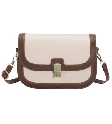 Women's PU Leather Zipper Sling Bag (Beige)-PID63987