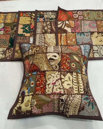 Khamma Ghani Kambadiya Rich Brown Cushion Cover-Set of 2